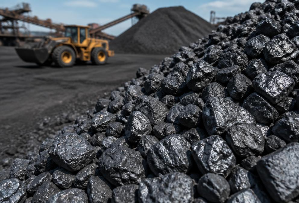 Manganese ore supply — bulk manganese traded into industrial and international steel markets Bulk manganese ore stockpile at an export terminal with a loader